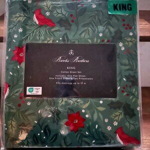 Brooks Brothers Holiday Christmas Cardinals Holly Cotton King 4pc Sheet Set New